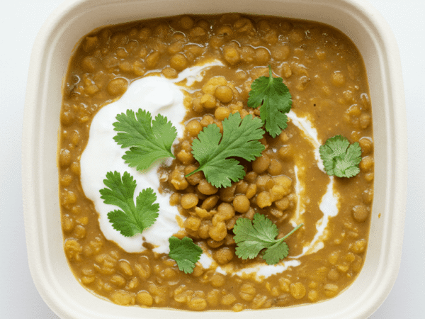 Indian Lentil Dahl, Fresh Mint Roti, Yogurt, Fresh Coriander