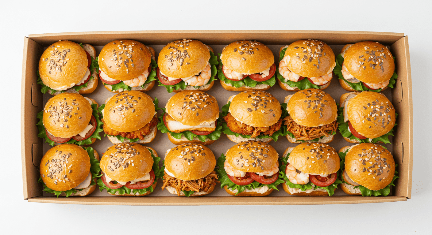 Cold Sliders, Schnitzel, Pulled Pork, Prawn