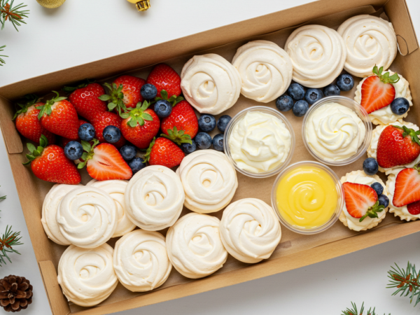 Christmas Mini Pavlovas, With Whipped Cream And Mixed Berries