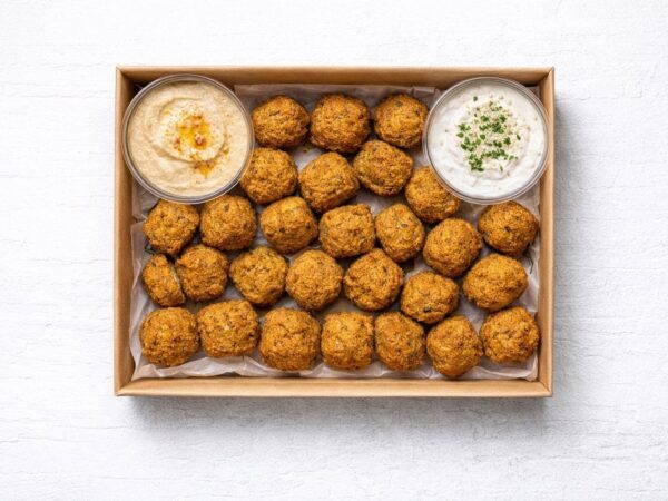 Falafel Bites, Hummus, Raita Dip