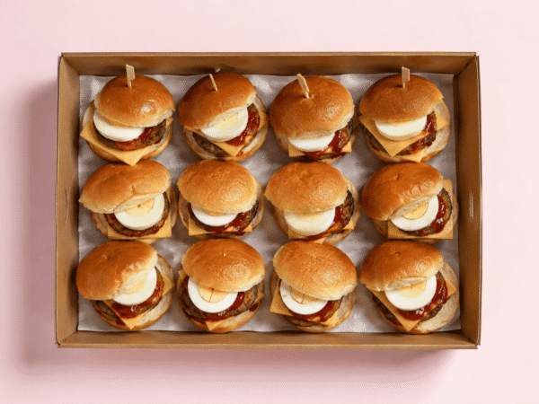 Beef Sausage , Soft Boiled Egg, Cheese And Ketchup Slider