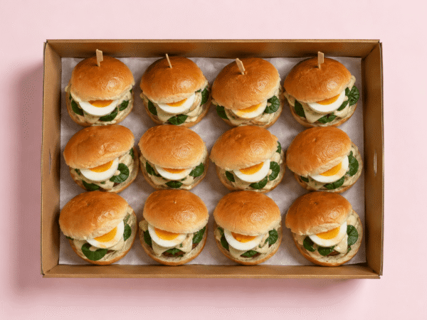 Dukkha Soft Boiled Egg, Spinach, Semi Dried Tomatoes Hummus Slider